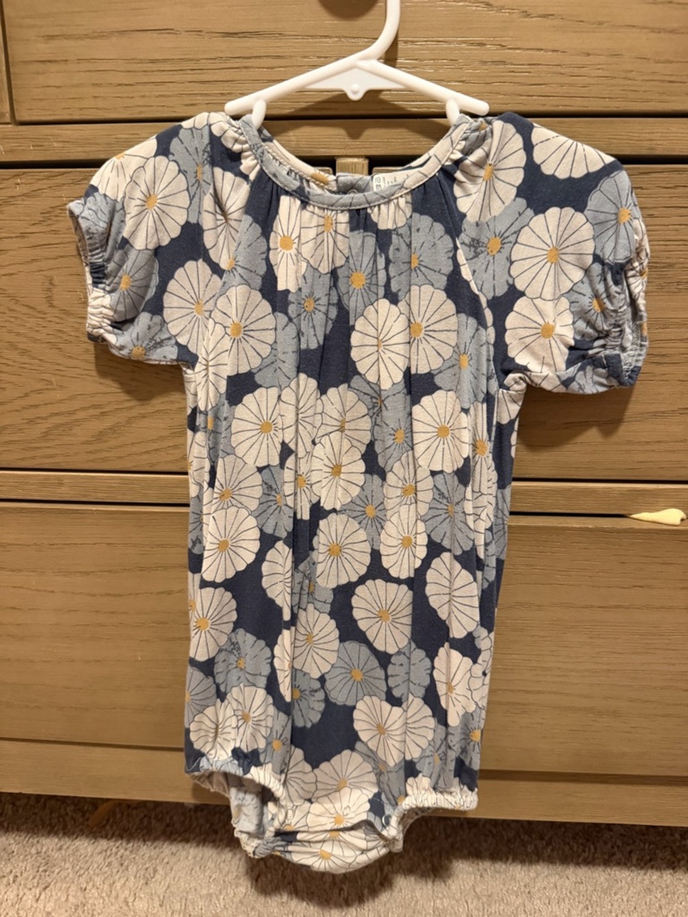 kate quinn Navy Floral One-Piece Bodysuit with White and Yellow Flowers